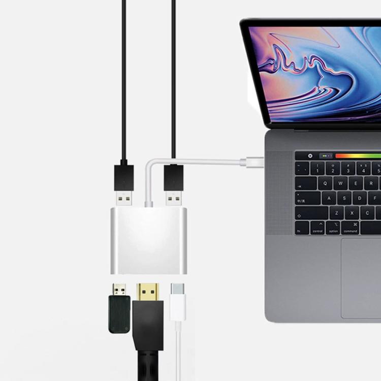 HC-04D 5 in 1 Docking Station Type-C to 4K HD USB3.0 / 2.0 Splitter Adapter USB-C Hub, HC-04D