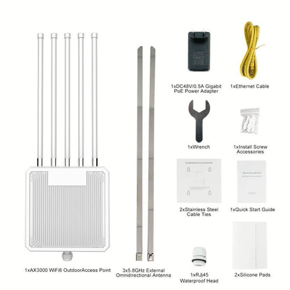 HW3000L IP67 Waterproof 3000Mbps WiFi 6 2.4 / 5G Dual Band High Gain Antenna POE Router, US Plug, EU Plug, UK Plug, AU Plug