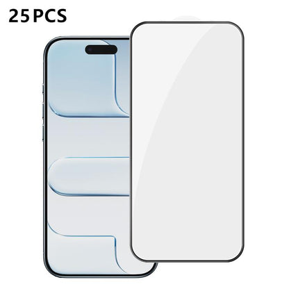 25pcs High-Aluminum Full-Coverage Anti-Fingerprint Screen-Printed HD Tempered Glass Film, For iPhone 18 Pro, For iPhone 18 Pro Max, For iPhone 17 Pro Max, For iPhone 17 Pro, For iPhone 17, For iPhone Air, For iPhone 16 Pro Max, For iPhone 16 Pro       ...