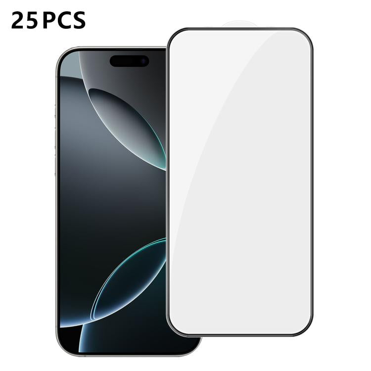 25pcs High-Aluminum Full-Coverage Anti-Fingerprint Screen-Printed HD Tempered Glass Film, For iPhone 18 Pro, For iPhone 18 Pro Max, For iPhone 17 Pro Max, For iPhone 17 Pro, For iPhone 17, For iPhone Air, For iPhone 16 Pro Max, For iPhone 16 Pro       ...