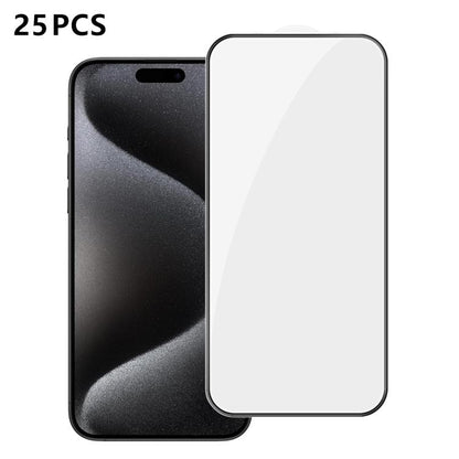 25pcs High-Aluminum Full-Coverage Anti-Fingerprint Screen-Printed HD Tempered Glass Film, For iPhone 18 Pro, For iPhone 18 Pro Max, For iPhone 17 Pro Max, For iPhone 17 Pro, For iPhone 17, For iPhone Air, For iPhone 16 Pro Max, For iPhone 16 Pro       ...