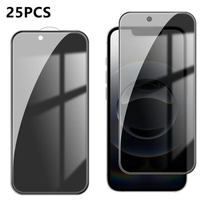 25pcs High-Aluminum Full-Coverage Anti-Fingerprint Screen-Printed Privacy Tempered Glass Film, For iPhone 18 Pro, For iPhone 18 Pro Max, For iPhone 17 Pro Max, For iPhone 17 Pro, For iPhone 17, For iPhone Air, For iPhone 16 Pro Max, For iPhone 16 Pro  ...