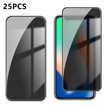 25pcs High-Aluminum Full-Coverage Anti-Fingerprint Screen-Printed Privacy Tempered Glass Film, For iPhone 18 Pro, For iPhone 18 Pro Max, For iPhone 17 Pro Max, For iPhone 17 Pro, For iPhone 17, For iPhone Air, For iPhone 16 Pro Max, For iPhone 16 Pro  ...