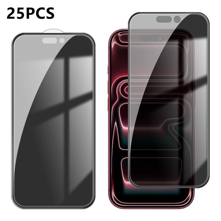 25pcs High-Aluminum Full-Coverage Anti-Fingerprint Screen-Printed Privacy Tempered Glass Film, For iPhone 18 Pro, For iPhone 18 Pro Max, For iPhone 17 Pro Max, For iPhone 17 Pro, For iPhone 17, For iPhone Air, For iPhone 16 Pro Max, For iPhone 16 Pro  ...