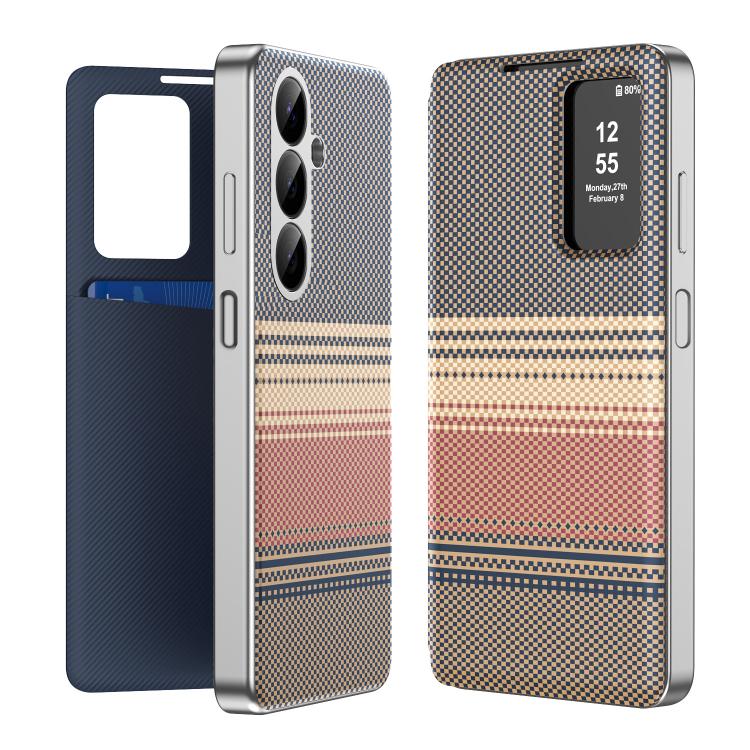 Rainbow Plaid Pattern Smart View Vegan Leather Phone Case, For Samsung Galaxy S26+ 5G, For Samsung Galaxy S26 Ultra 5G, For Samsung Galaxy S26 5G, For Samsung Galaxy A57 5G, For Samsung Galaxy A37 5G, For samsung Galaxy S25 FE 5G                       ...