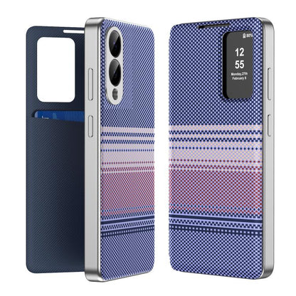 Rainbow Plaid Pattern Smart View Vegan Leather Phone Case, For Samsung Galaxy S26+ 5G, For Samsung Galaxy S26 Ultra 5G, For Samsung Galaxy S26 5G, For Samsung Galaxy A57 5G, For Samsung Galaxy A37 5G, For samsung Galaxy S25 FE 5G                       ...