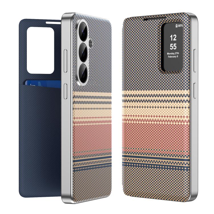 Rainbow Plaid Pattern Smart View Vegan Leather Phone Case, For Samsung Galaxy S26+ 5G, For Samsung Galaxy S26 Ultra 5G, For Samsung Galaxy S26 5G, For Samsung Galaxy A57 5G, For Samsung Galaxy A37 5G, For samsung Galaxy S25 FE 5G                       ...