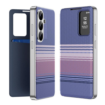 Rainbow Plaid Pattern Smart View Vegan Leather Phone Case, For Samsung Galaxy S26+ 5G, For Samsung Galaxy S26 Ultra 5G, For Samsung Galaxy S26 5G, For Samsung Galaxy A57 5G, For Samsung Galaxy A37 5G, For samsung Galaxy S25 FE 5G                       ...