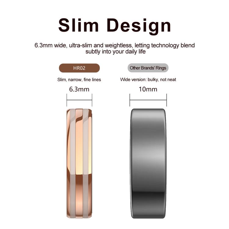 Bague intelligente HR02 TAILLE 8, prend en charge la surveillance de la santé / le cycle menstruel féminin / le contrôle gestuel, TAILLE 8