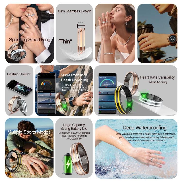 HR02 SIZE 12 Smart Ring, Supports Health Monitoring / Female Menstrual Cycle / Gesture Control, SIZE 12
