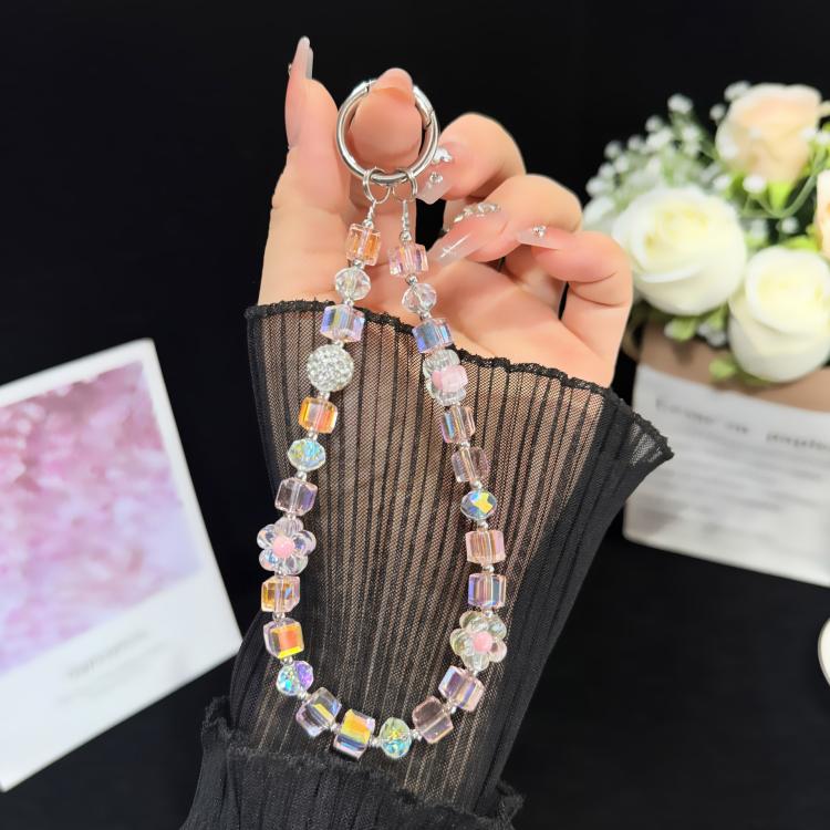 Sugar Cube Cut Surface Autumn Flower Mobile Phone Chain, Pink, Yellow, Purple
