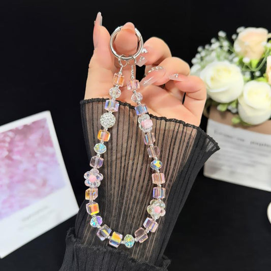 Sugar Cube Cut Surface Autumn Flower Mobile Phone Chain, Pink, Yellow, Purple