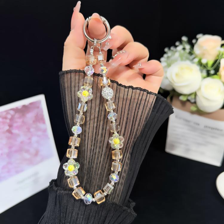 Sugar Cube Cut Surface Autumn Flower Mobile Phone Chain, Pink, Yellow, Purple