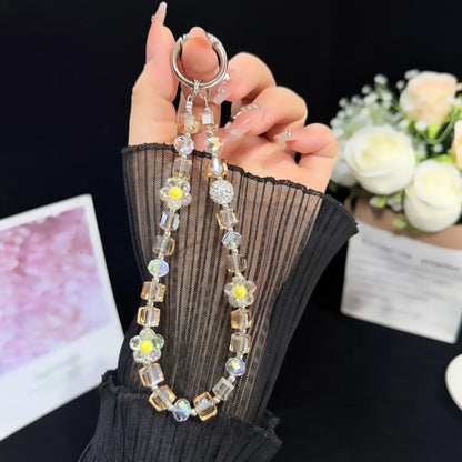 Sugar Cube Cut Surface Autumn Flower Mobile Phone Chain, Pink, Yellow, Purple
