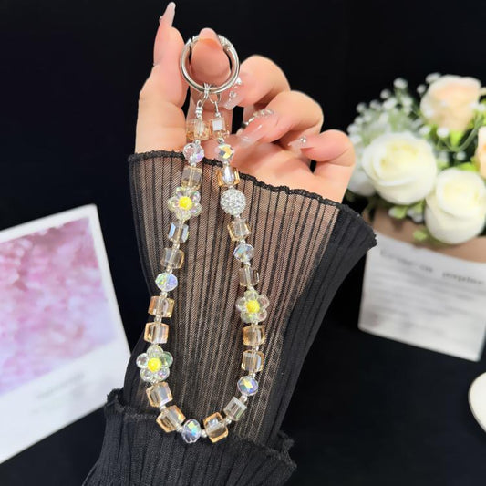 Sugar Cube Cut Surface Autumn Flower Mobile Phone Chain, Pink, Yellow, Purple