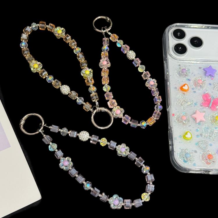 Sugar Cube Cut Surface Autumn Flower Mobile Phone Chain, Pink, Yellow, Purple