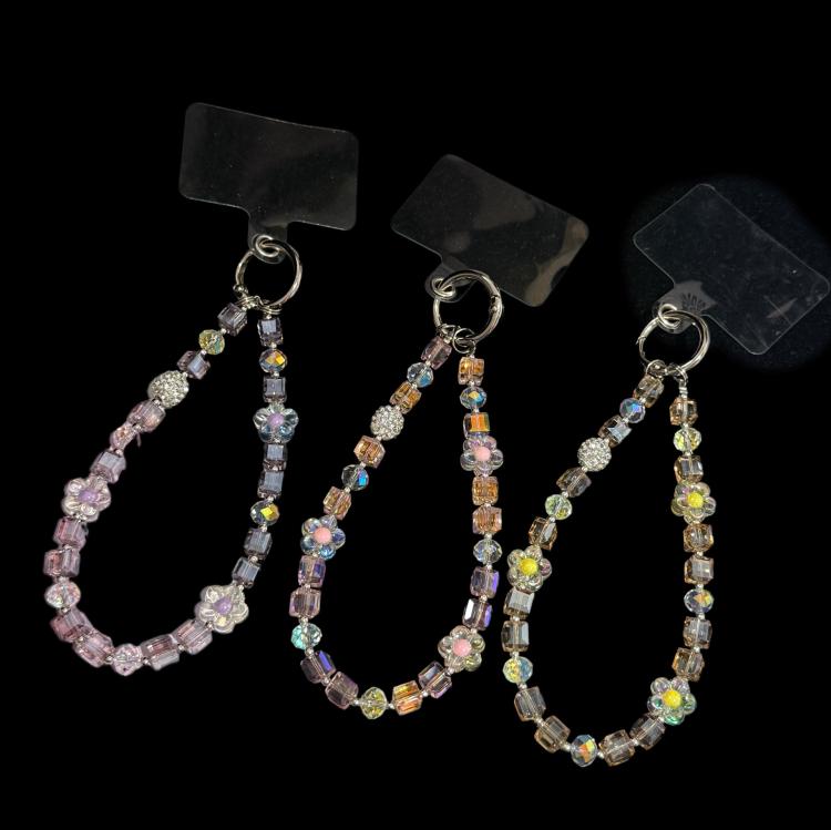 Sugar Cube Cut Surface Autumn Flower Mobile Phone Chain, Pink, Yellow, Purple