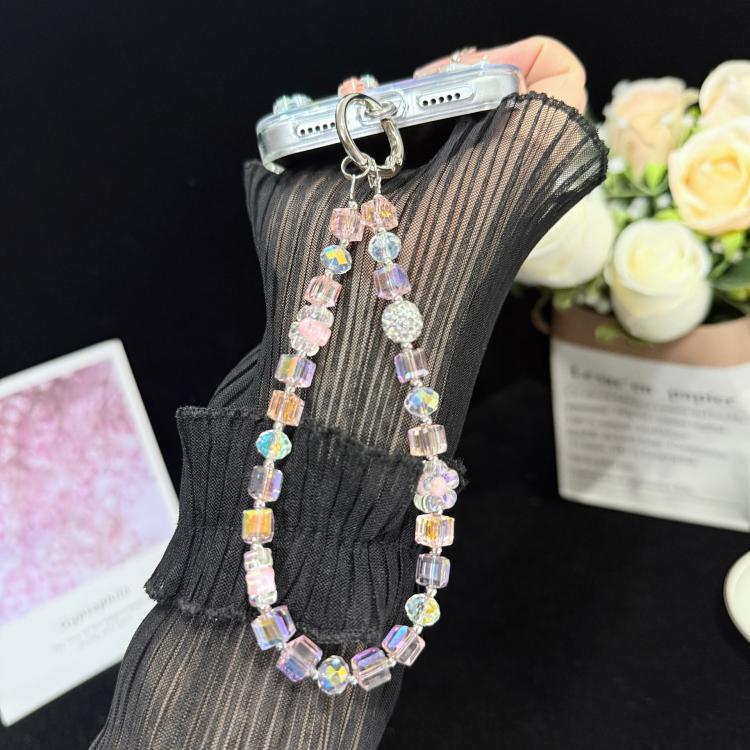 Sugar Cube Cut Surface Autumn Flower Mobile Phone Chain, Pink, Yellow, Purple