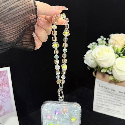 Sugar Cube Cut Surface Autumn Flower Mobile Phone Chain, Pink, Yellow, Purple