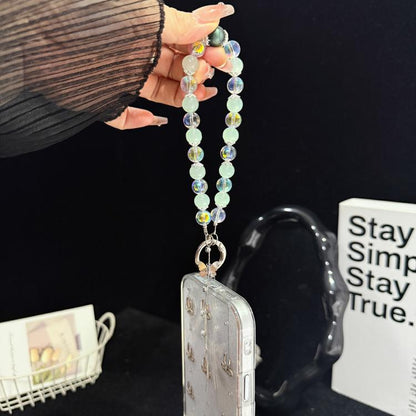 Interlaced Beaded Butterfly Tassel Phone Strap, Pink, Green, White