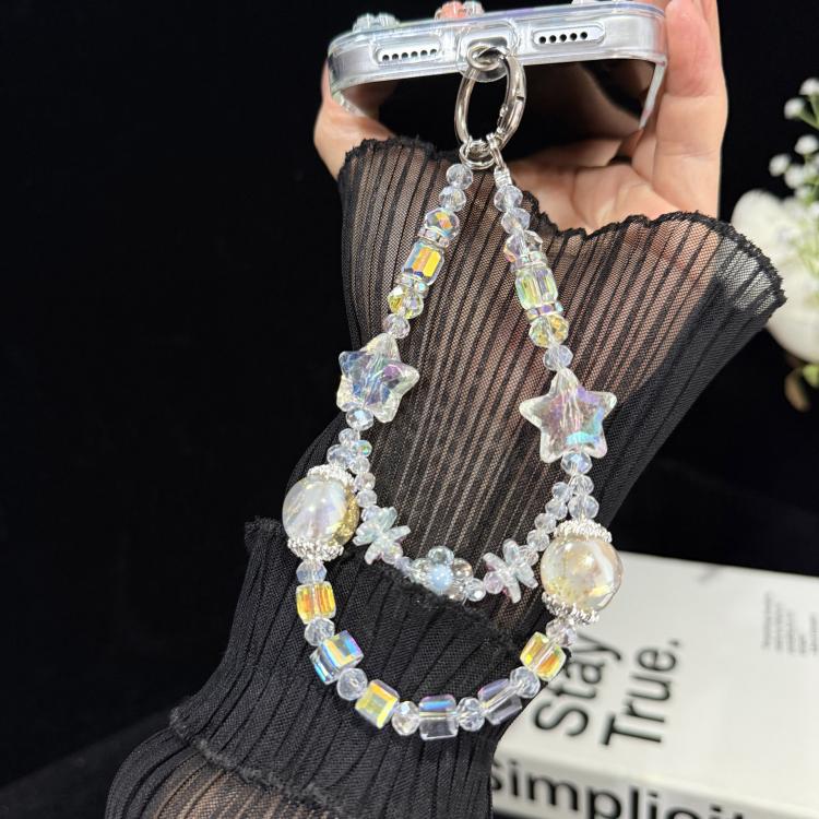 Pearl Crystal Bow Phone Chain, Purple, White