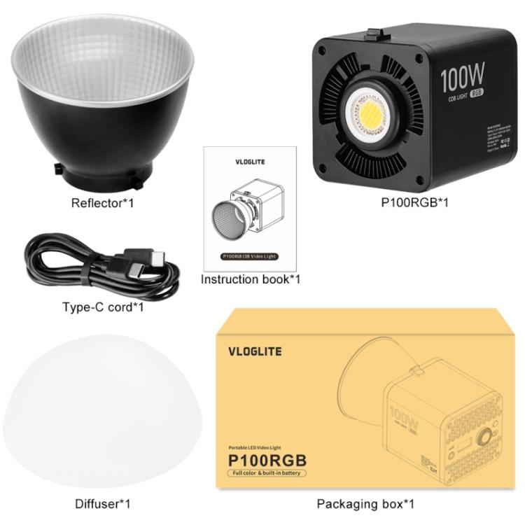 VLOGLITE P100RGB 2700K-6500K Wiederaufladbare Studiobeleuchtung Kabellose Fotografie 100W COB-Lampe, P100RGB