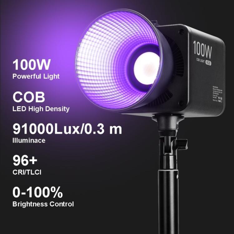 VLOGLITE P100RGB 2700K-6500K Wiederaufladbare Studiobeleuchtung Kabellose Fotografie 100W COB-Lampe, P100RGB