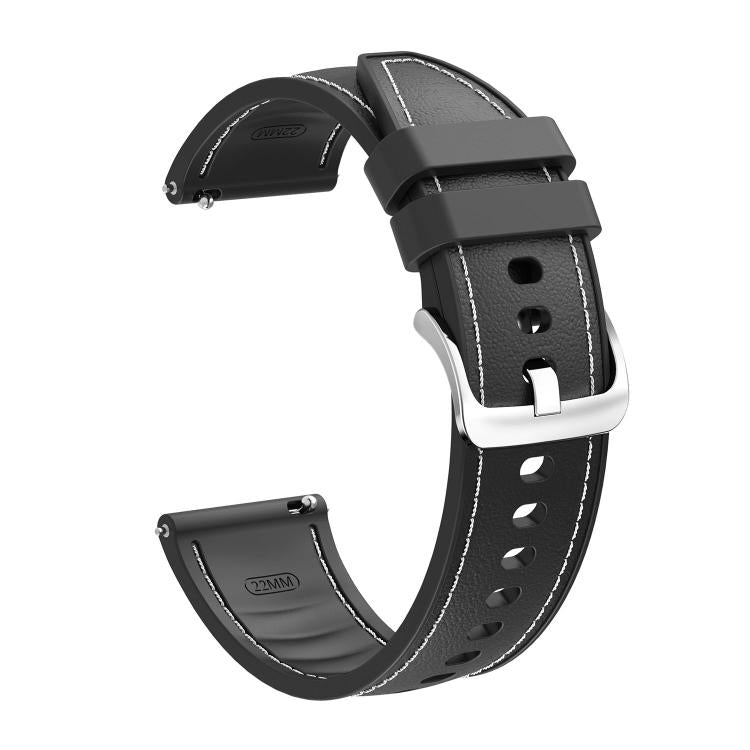 Stitched Silicone Hybrid Vegan Leather Watch Band, 20mm, 22mm