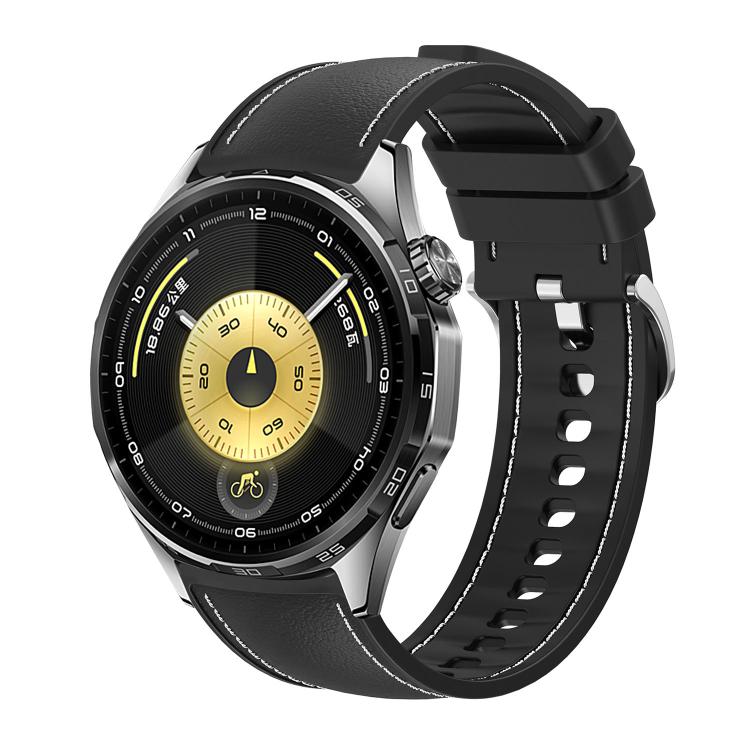 Stitched Silicone Hybrid Vegan Leather Watch Band, 20mm, 22mm