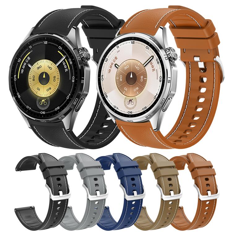Stitched Silicone Hybrid Vegan Leather Watch Band, 20mm, 22mm