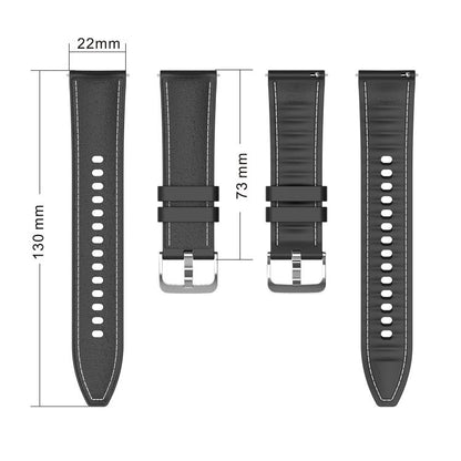 Stitched Silicone Hybrid Vegan Leather Watch Band, 20mm, 22mm