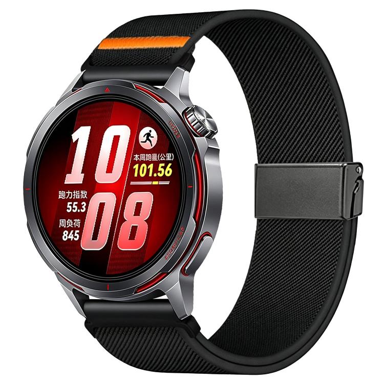 Stretch Nylon Titanium Gray Fly Horse Buckle Watch Band, 18mm, 20mm, 22mm