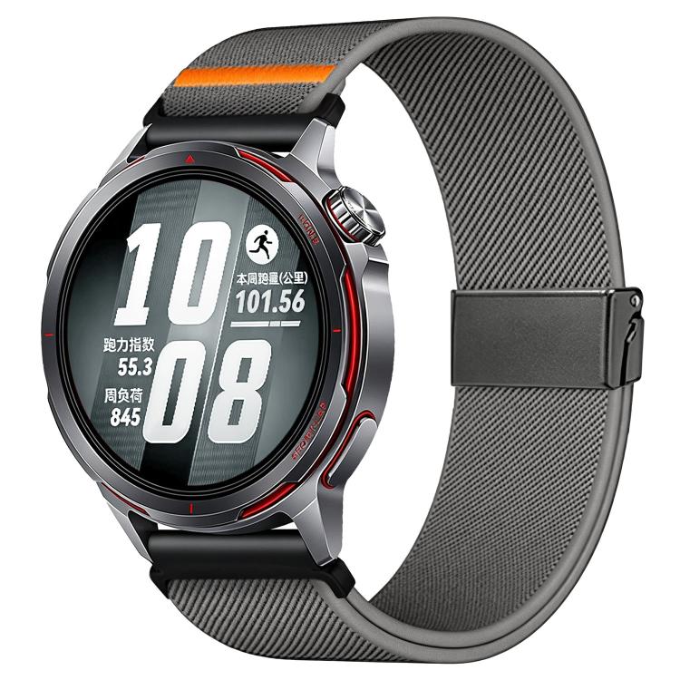 Stretch Nylon Titanium Gray Fly Horse Buckle Watch Band, 18mm, 20mm, 22mm