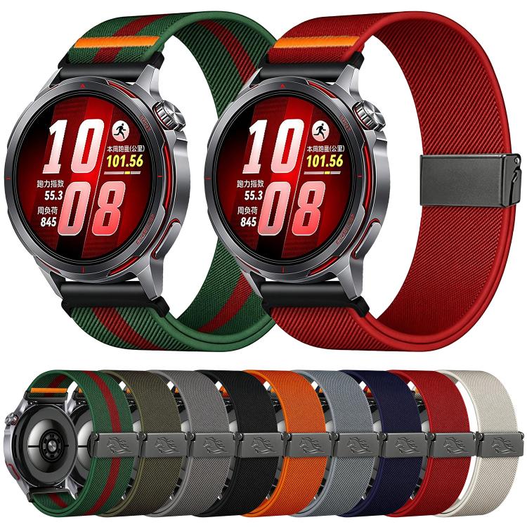 Stretch Nylon Titanium Gray Fly Horse Buckle Watch Band, 18mm, 20mm, 22mm
