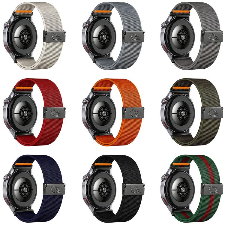 Stretch Nylon Titanium Gray Fly Horse Buckle Watch Band, 18mm, 20mm, 22mm