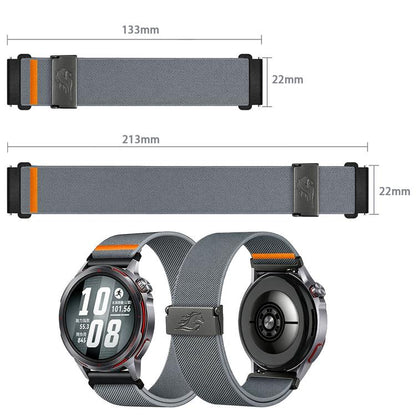 Stretch Nylon Titanium Gray Fly Horse Buckle Watch Band, 18mm, 20mm, 22mm