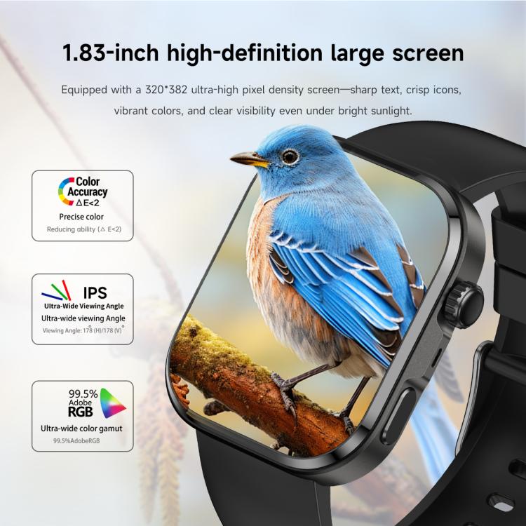 G47 1.83 inch HD Color Screen BT Calling Smart Watch Vegan Leather Strap, Support Health Monitoring / HRV Function
