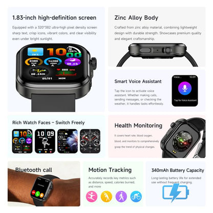 G47 1.83 inch HD Color Screen BT Calling Smart Watch Vegan Leather Strap, Support Health Monitoring / HRV Function