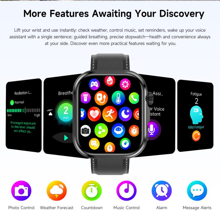 G47 1.83 inch HD Color Screen BT Calling Smart Watch Vegan Leather Strap, Support Health Monitoring / HRV Function