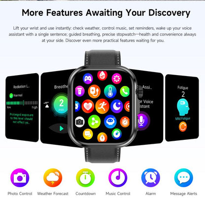 G47 1.83 inch HD Color Screen BT Calling Smart Watch Vegan Leather Strap, Support Health Monitoring / HRV Function