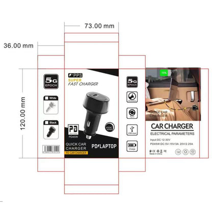 P01 PD45W Type-C / USB-C Buck Boost Car Charger with Type-C to Type-C Data Cable, with Type-C to Type-C Cable