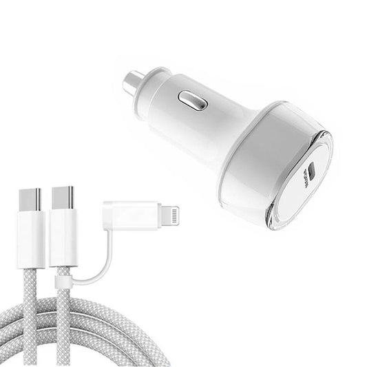 P01 PD45W Type-C / USB-C Buck Boost Car Charger with Type-C to 8 Pin and Type-C Data Cable, with Type-C to 8 Pin and Type-C Cable