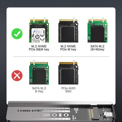 Lemorele SD2L Dual-Bay M.2 Enclosure NVMe SATA 10Gbps High-Speed Adapter, SD2L