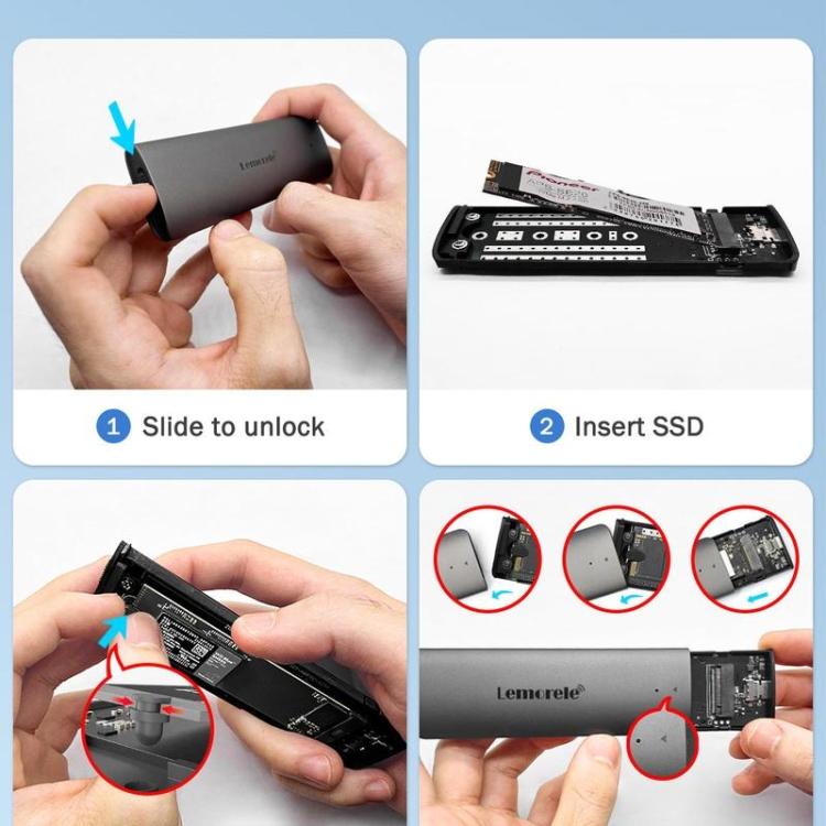 Lemorele SD1L M.2 NVMe SSD Enclosure Type-C 10Gbps Portable External Case, SD1L