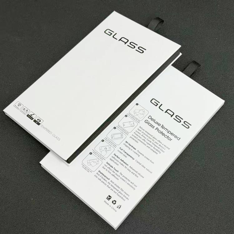 Simple White Glass Screen Protector Folding Rigid Case Packaging Box with Hook, 100pcs
