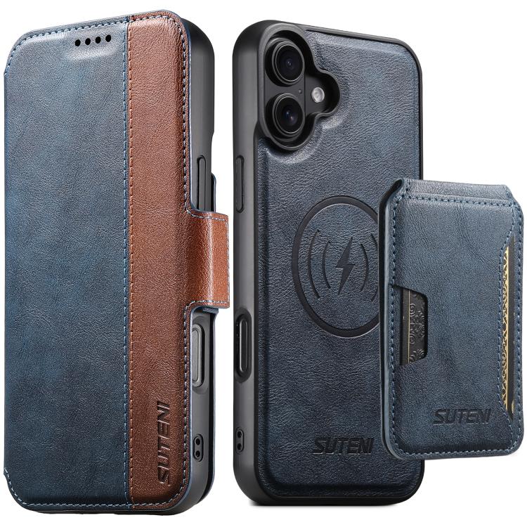 Suteni Q07S3 Left-Right Splicing Cowhide Pattern Flip Side Card Wallet Removable Magnetic Phone Case, For iPhone 18, For iPhone 18 Pro, For iPhone 18 Pro Max, For iPhone 17 Pro Max, For iPhone 17 Pro, For iPhone 17, For iPhone Air, For iPhone 16 Pro Ma...