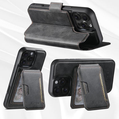 Suteni Q07S3 Left-Right Splicing Cowhide Pattern Flip Side Card Wallet Removable Magnetic Phone Case, For iPhone 18 Pro, For iPhone 18 Pro Max, For iPhone 17 Pro Max, For iPhone 17 Pro, For iPhone 17, For iPhone Air, For iPhone 16 Pro Max              ...