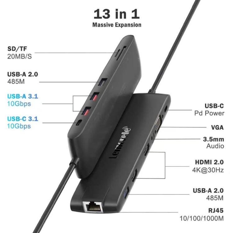 Lemorele TC96 Type-C Docking Station With Ethernet Port 4K HDMI PD Charging Hub