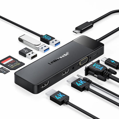 Lemorele TC94 10-in-1 Hub Dual HDMI VGA PD100W Multiport Docking Station