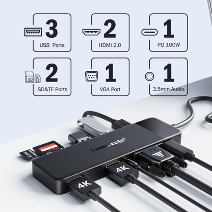 Lemorele TC94 10-in-1 Hub Dual HDMI VGA PD100W Multiport Docking Station